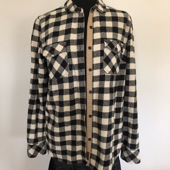 ROOTS CANADA ATHLETICA size M plaid flannel shirt shacket with elbow patches - Picture 2 of 8